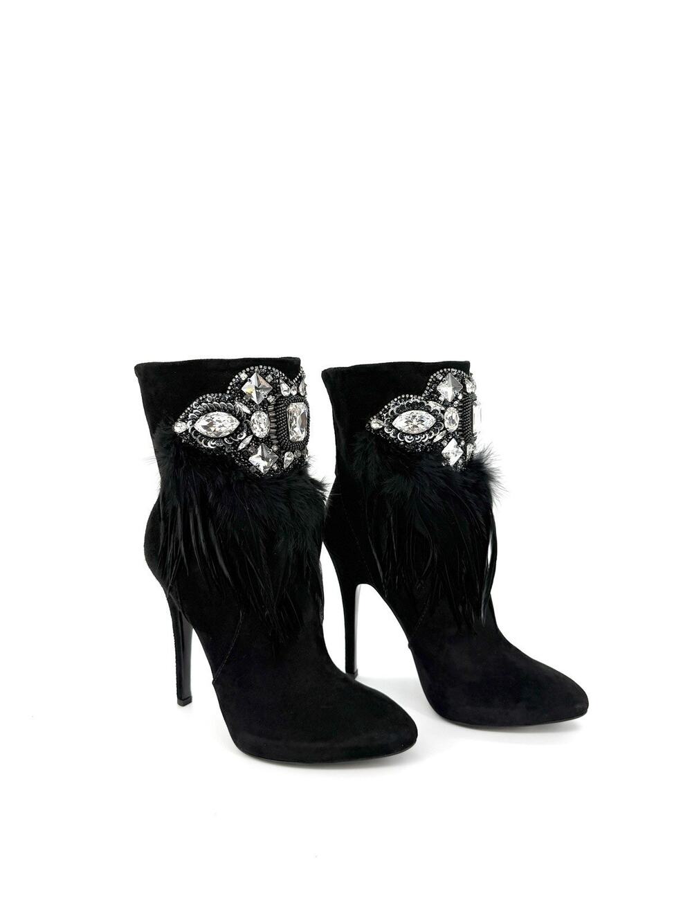 NIB Balmain x Giuseppe Zanotti Rihanna Bootie 39 US 9 Jewel Feathers Ankle Boots